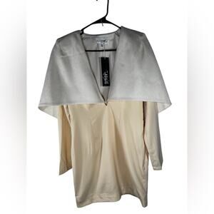 ASILIO Women M 10 New Almost Famous Dress Cream Long Sleeve Cape Mini Plunge